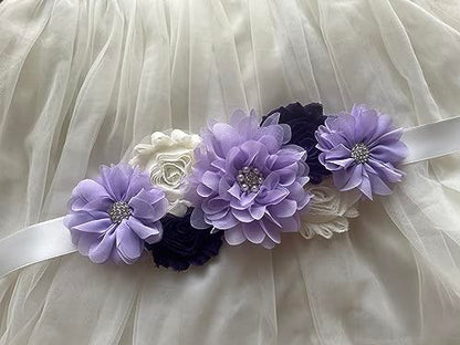 Flowers for Sashes Maternity Pregnancy Sash Belt for Baby Shower Wedding Bride - color: Purple
