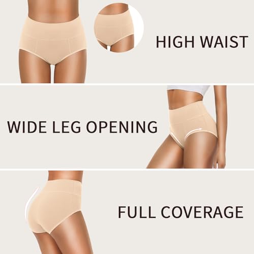 OLIKEME Cotton Underwear High Waisted Panties Full Coverage Underpants Soft Strech Ladies Briefs for Women Multi Pack - color: Beige-5 Pack, size: Medium