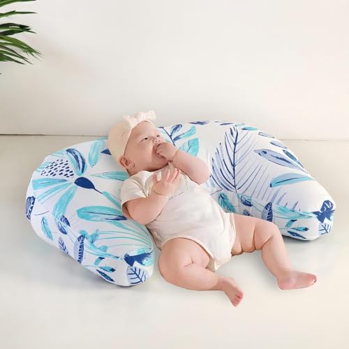 U-Shape Breastfeeding Nursing Pillow Set, 1 Insert and 2 Removable Covers - color: White & Green Leaves