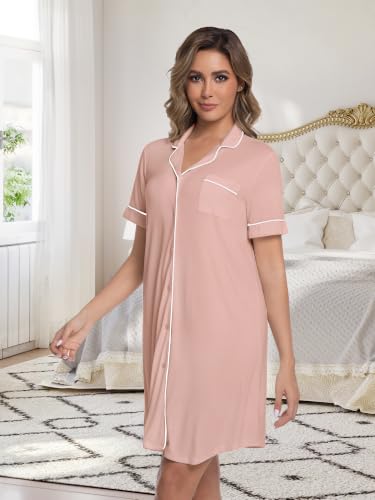 Womens Nightgown Bamboo Viscose Button Down Night Gowns - color: Dusty Rose, size: Small