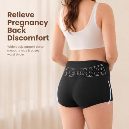 Women's Maternity Underwear Cotton Under the Bump Boyshorts Panties 4-Pack (Black)
