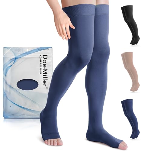 Doc Miller Thigh High Open Toe Compression Stockings 15-20mmHg - color: Dark Blue, size: X-Large