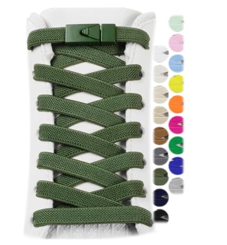 Stepace 2 Pairs Elastic Shoe Laces for Sneakers No Tie Shoelaces for Adults - color: Army Green