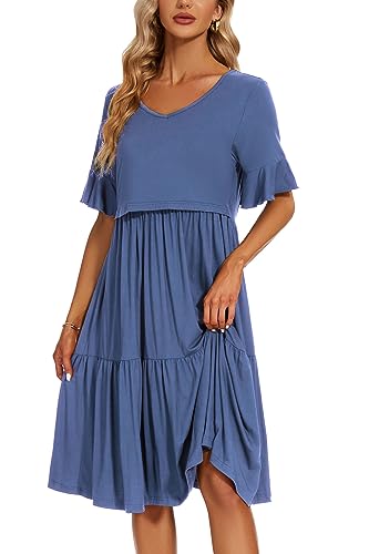 Smallshow Women's Ruffle Maternity Nursing Dress - color: Grey Blue, size: X-Large