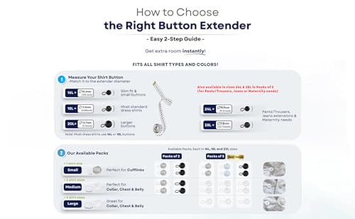 C2 5Pcs Shirt Button Extenders - White - S/M/L - 18L