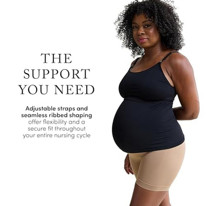 Ingrid & Isabel Basics - Postpartum Nursing & Pumping Cami for Breastfeeding - Seamless Nursing Tank Top - color: Black, size: Medium