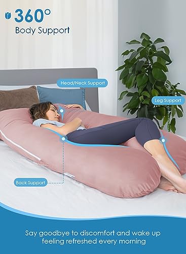 QUEEN ROSE Cooling Pregnancy Pillow, U Shaped Maternity Body Pillow, Pink - color: Pink