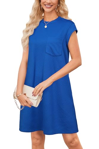 OUGES Women's Summer Casual Cap Sleeve Mini Maternity Dress with Pockets - color: Royal Blue, size: Small
