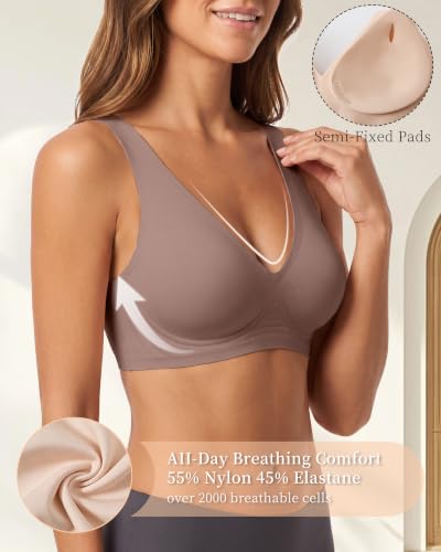 Jelly Bras for Women No Underwire - Seamless Wireless Everyday Bra with Lifting Jelly Strip Support, Sleep Bra - color: Taupe, size: Medium