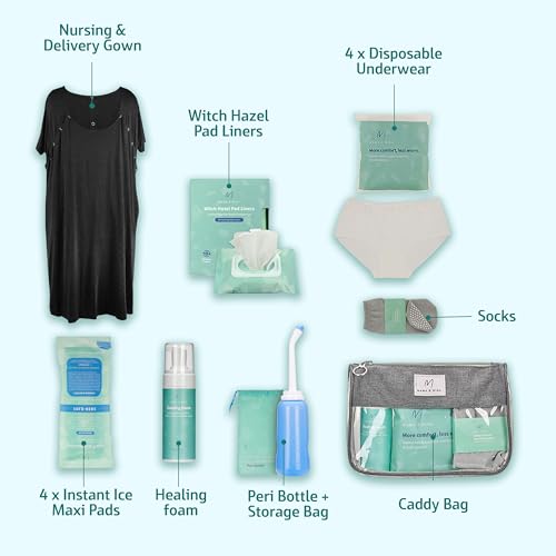 Mama & Wish Postpartum Essentials Kit, 14-Piece | Labor & Delivery Gown - size: 14 Pieces (Postpartum Kit)