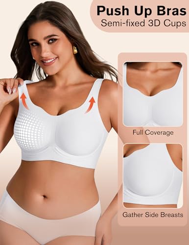 Jelly Bras for Women Plus Size No Underwire Push Up Full Coverage Minimizer Bra Seamless Wireless Bralette - color: White, size: Small