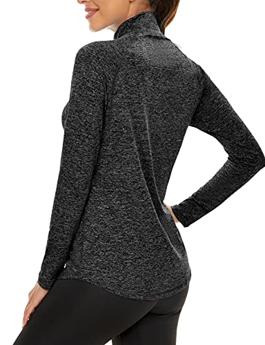 LURANEE Womens UPF 50+ Long Sleeve 1/4 Zip Pullover Athletic Hiking Running Workout Tops - color: Dark Grey, size: Small