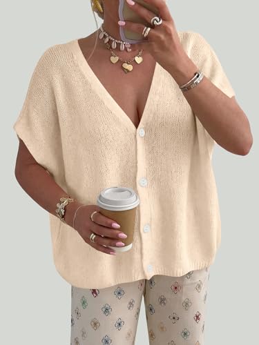 PRETTYGARDEN Womens 2026 Summer Oversized Cardigans Sweaters - color: Beige, size: XX-Large