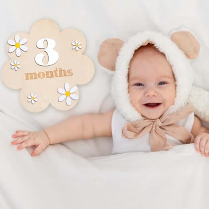 3D Daisy Baby Monthly Milestone Sign Cards, White - color: White