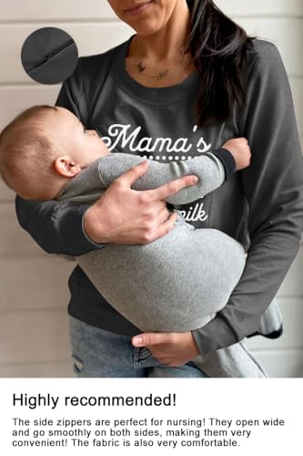 Maternity Nursing Sweatshirts for Women Friendly Zip Breastfeeding Pullover Top Mama's Boobery Print Clothes - color: Dark Grey, size: Medium