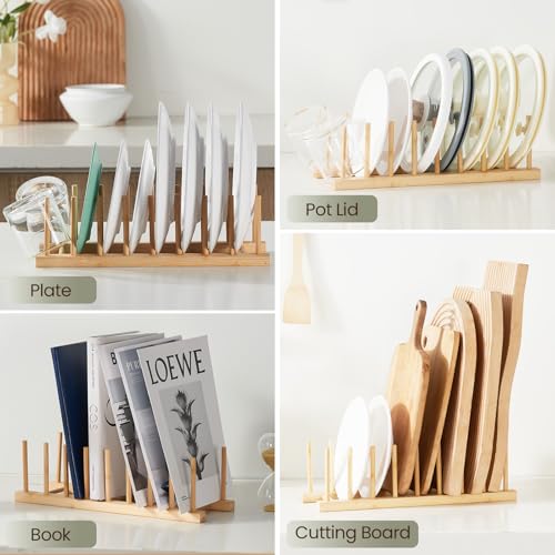 NOVAYEAH Bamboo Wooden Dish Rack-Plate Pot Lid Organizer Rack for Cabinet - size: 1 Pack
