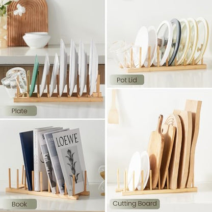NOVAYEAH Bamboo Wooden Dish Rack-Plate Pot Lid Organizer Rack for Cabinet - size: 1 Pack