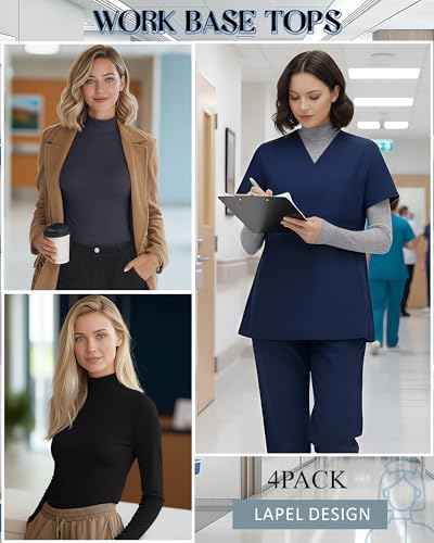 4 Pack Women's Underscrub Shirts - color: Black, Dark Gray, White, Light Gray, size: X-Large