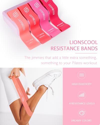 LIONSCOOL Pilates Ring Set 14" Magic Circle, 9" Mini Ball, Resistance Bands - color: Pink