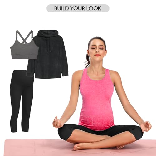 Ecavus Women's Maternity Tank Tops Racerback Ruched Workout Top - color: Heather Pink, size: Large
