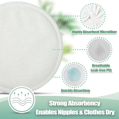 wegreeco Nursing Breast Pads (14 Pack) + Laundry Bag & Travel Storage Bag, 4.7 inch Option - Washable & Reusable Breastfeeding Nursing Pads (Bean Paste Green, Plain Shape) - color: Bean Paste Green, Plain Shape, size: Large