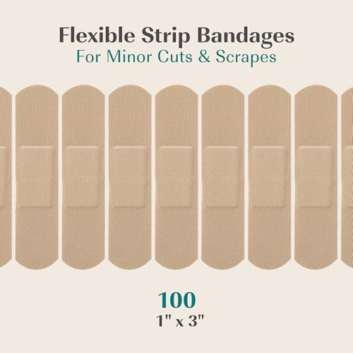 FEBU PFAS Free Bamboo Fabric Bandages, 1in x 3in, 100 Count Pack - style: Strips – Standard One Size (100 Count)