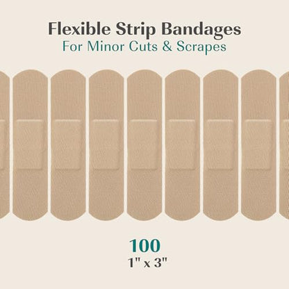 FEBU PFAS Free Bamboo Fabric Bandages, 1in x 3in, 100 Count Pack - style: Strips – Standard One Size (100 Count)