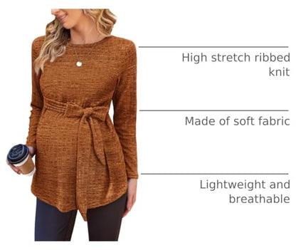 Ekouaer Maternity Shirts Ribbed Long Sleeve Pregnancy Sweater Tops Outfits - color: B Brick Red, size: Medium