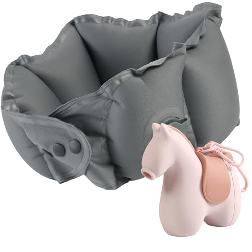 Inflatable Travel Neck Pillow Built-in Pump & Cute Storage Bag - color: Pink
