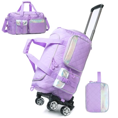 Duffle Bag for Travel Bag with Wheels for Women Weekender Bag with Shoes Compartment Gym Bag for Girls Carry On Overnight Bag for Women with Toiletry Bag - color: Purple