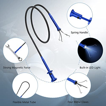 Housolution 28.34in Grabber Tool Magnetic, Bendable with LED Lights, Blue - color: Blue
