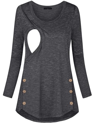 connche Women's Button Side Maternity Tunic Nursing Tops for Breastfeeding - color: Dark Grey, size: X-Large