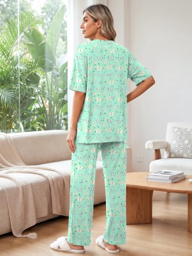 Aodemo Lounge Sets for Women 2 Piece Pjs Fall Pajamas Postpartum Outfits - color: Butterfly-green, size: X-Large