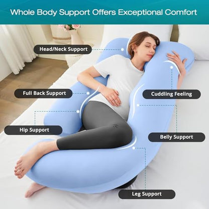 Cooling Pregnancy Pillows for Sleeping, 65'' Full Body Pillow, Light Blue - color: Light Blue, size: 65 Inch