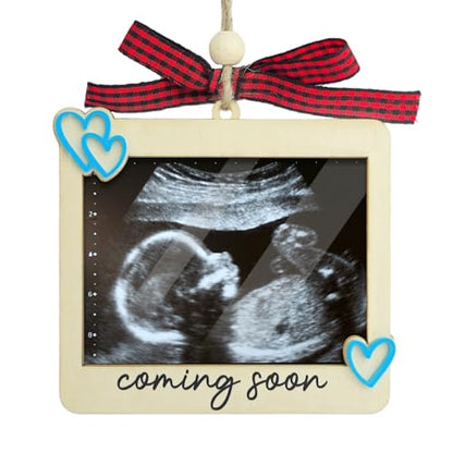 Ultrasound Photo Frame Ornament, Baby Announcement Keepsake - color: Blue Coming Soon Premium