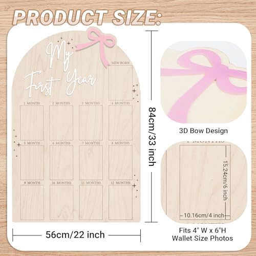 Bosctanuc Large My First Year Pink Bow Picture Frame for 33 x 22 Inch - style: Pink Bow