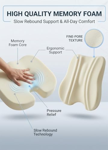 Lumbar Support Pillow & Seat Cushion for Office Chairs, Gray