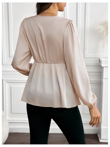 MakeMeChic Women's Maternity Shirts Blouse Satin Work Clothes Babydoll Tops - color: Apricot, size: X-Large