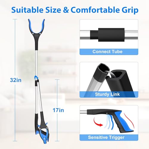 32" Grabber Reacher Tool, Foldable, Blue - size: 32-Inch