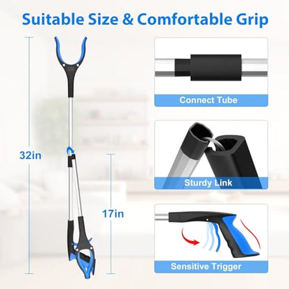 32" Grabber Reacher Tool, Foldable, Blue - size: 32-Inch