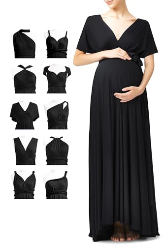 72styles Maternity Multi-Way Wrap Infinity Maxi Dress for Baby Shower - color: Black, size: One Size Plus