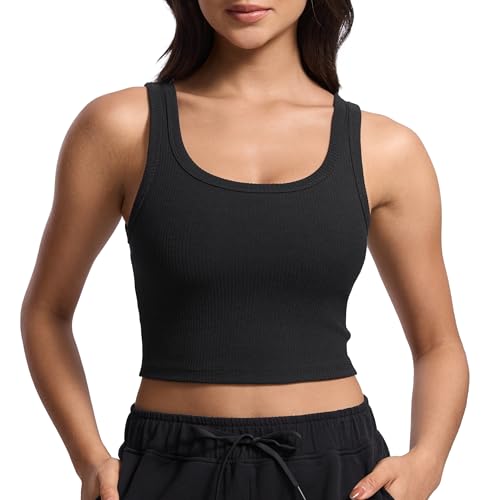 CRZ YOGA Ribbed U Neck Crop Tank Tops - color: Black, size: Small