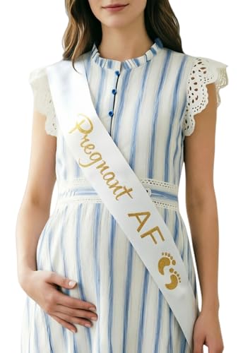 Pregnant AF Sash Baby Shower Gender Reveal White Neutral Gift for Baby MAMA