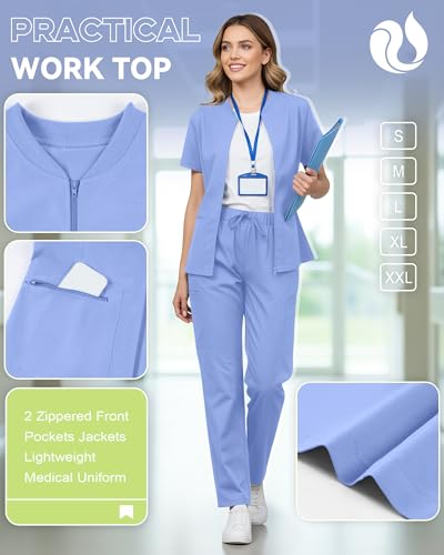 Oakgarden Womens Scrub Top Short Sleeve Nurse Shirts - color: Light Blue, size: Medium