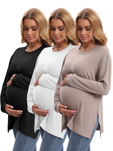3 Pack Maternity Relaxed Fit Split Side Long Sleeve Shirts - size: Large