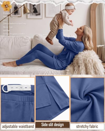 Neer 2 Pack Maternity Pajama Sets 2 Piece Outfits - color: Haze Blue, Black, size: X-Large