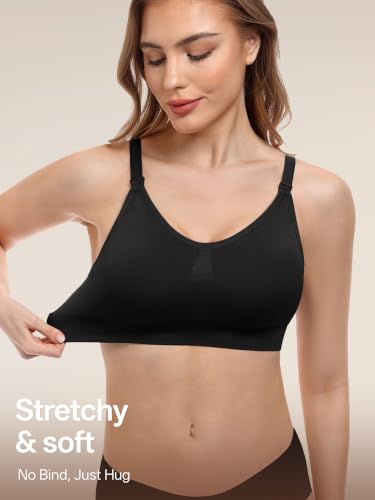 Angelhood Nursing Bras for Breastfeeding & Sleep, Seamless Maternity Bra - color: Black/Grey/White, size: Large