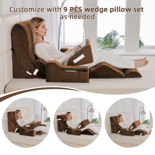 Wedge Pillow Set for After Surgery,Dark Brown,9PCS-23.2" - color: Dark Brown, size: 9PCS-23.2''