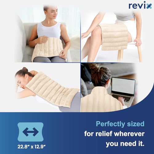 REVIX Extra Large Microwavable Heating Pad for Back, Moist Heat Wrap - color: Beige