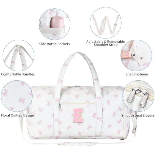 Personalized Quilted Duffle Bag for Travel Gym Weekender Hospital Carry On - color: Pink Bow, size: E